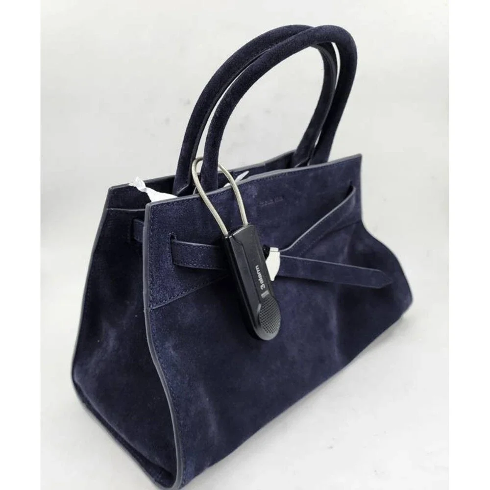 Veronica Beard Dash Suede Belted Handbag Women's Navy Magnetic Closure - Picture 6 of 15